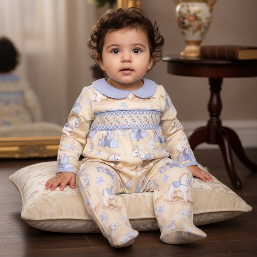 Ocean Baby 'My Little Cream Pie' Smocked Bunny Sleepsuit (NB-18M)