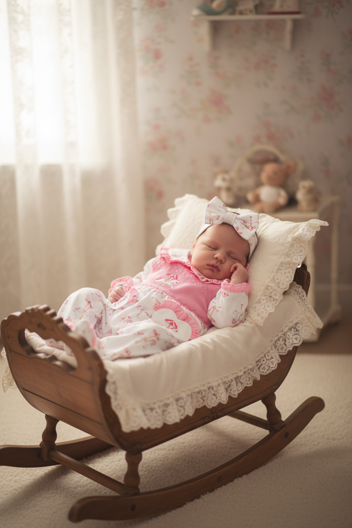 Ocean Baby Girls Smocked Carousel Sleepsuit & Headband Set (NB-12M)