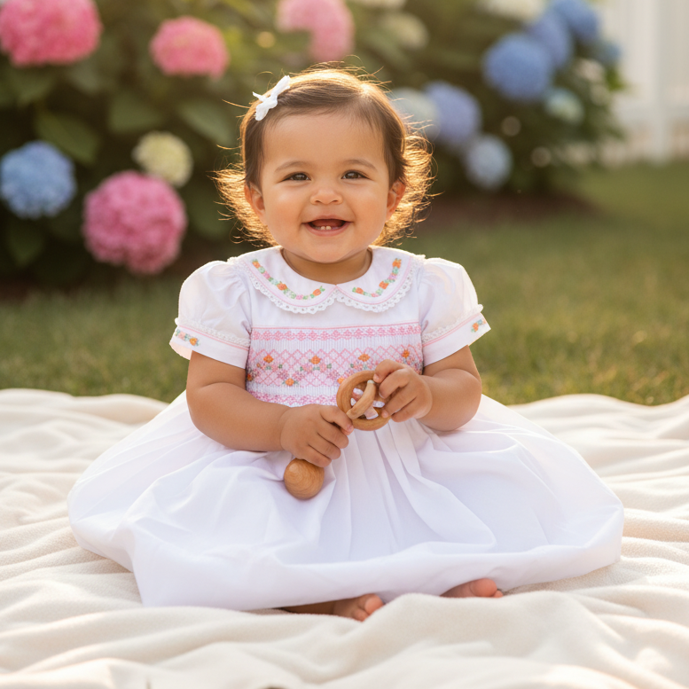 Ocean Baby Girls Milk White Smocked Petticoat Layered Dress (NB-10Yrs)