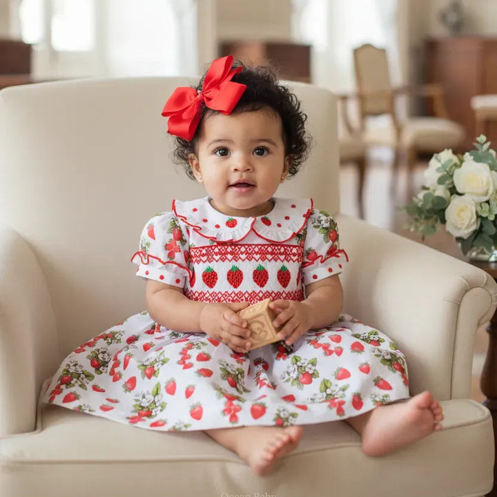 Ocean Baby Girls Strawberries Smocked Petticoat Layered Dress - (NB-8Yrs)