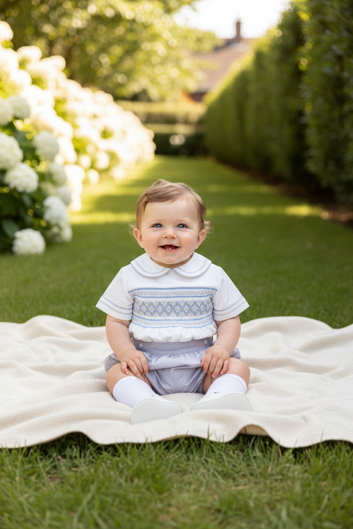 Ocean Baby Boy's Platinum & Powder Blue Sateen Buster Suit (NB-3Yrs)