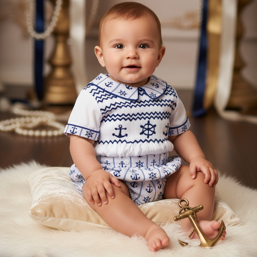 Ocean Baby Boys Smocked Nautical Striped Buster Suit (3M-3Yrs)