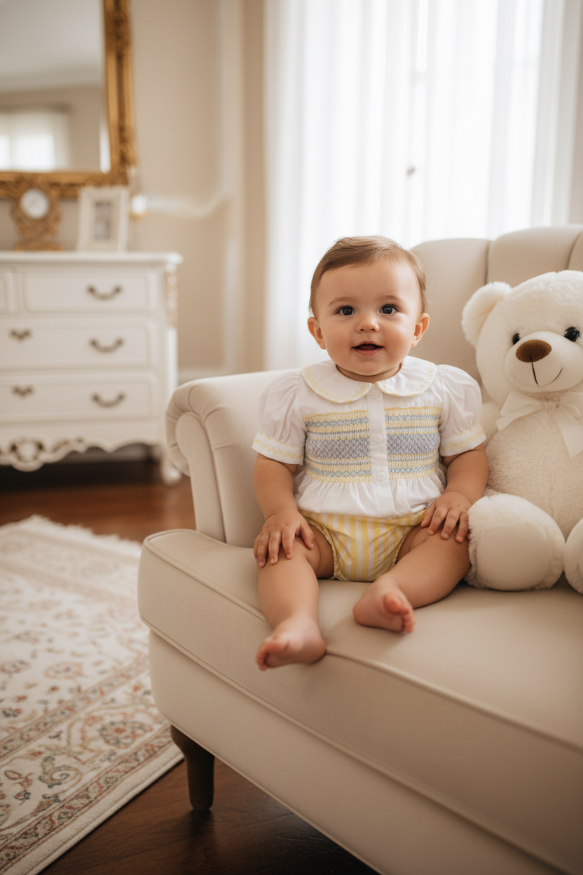 baby boys smocked white cotton summer suit smocked suit
