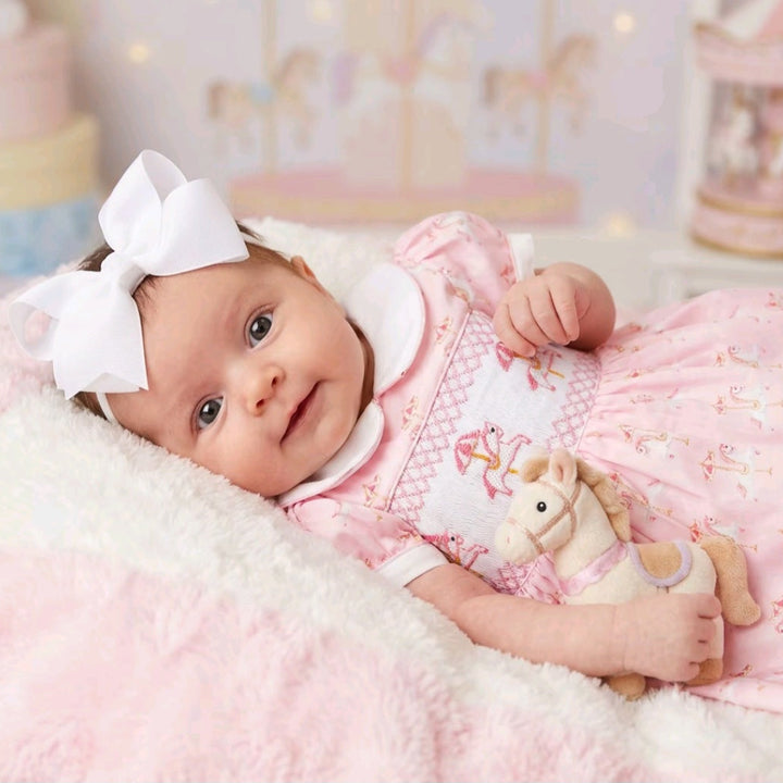 Ocean Baby Smocked Pink Carousel Petticoat Layered Dress (NB-4YRS)