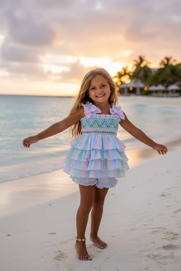 Ocean Baby Girls Multicoloured Ruffle Smocked Shorts Set (12M-10Y)