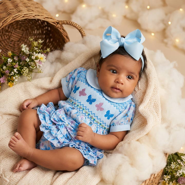 Ocean Baby Girls Blue Butterfly Smocked Buster Suit Set (NB-4Yrs)