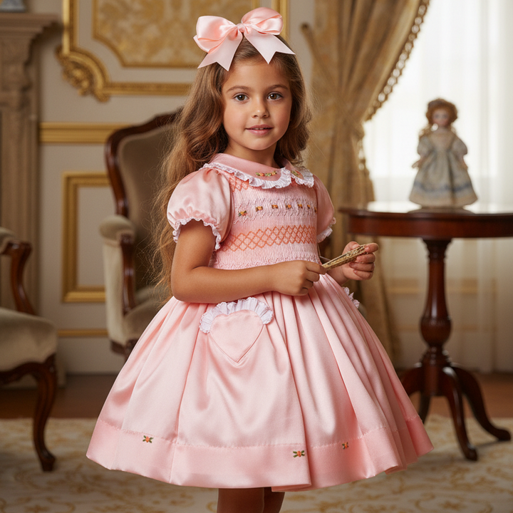 peach baby girls dress hand smocked luxury baby dress 