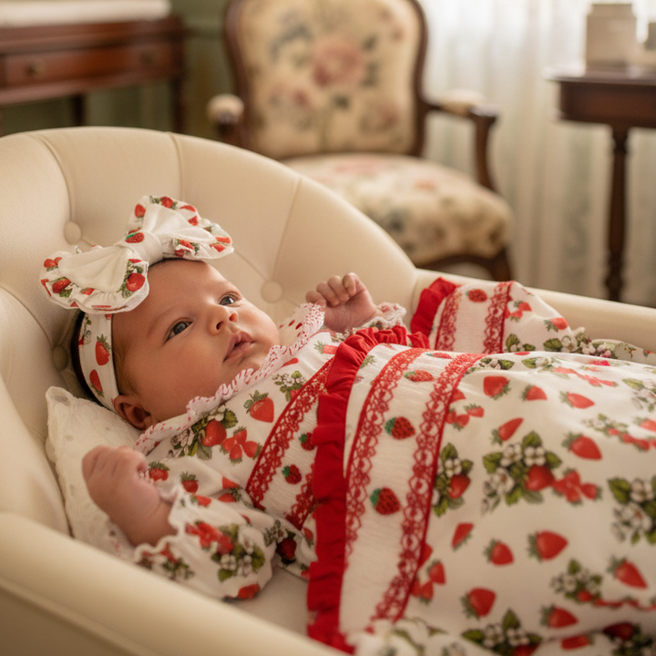Ocean Baby Smocked Strawberry Sleepsuit & Headband Set (NB-18M)