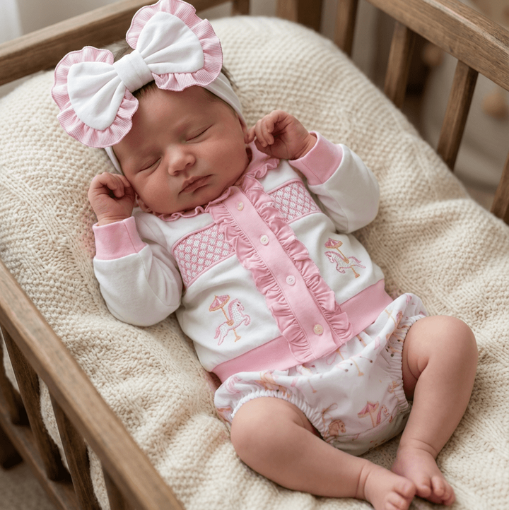 Ocean Baby Girls Carousel Smocked Cardigan & Pants Outfit (NB-4Yrs)