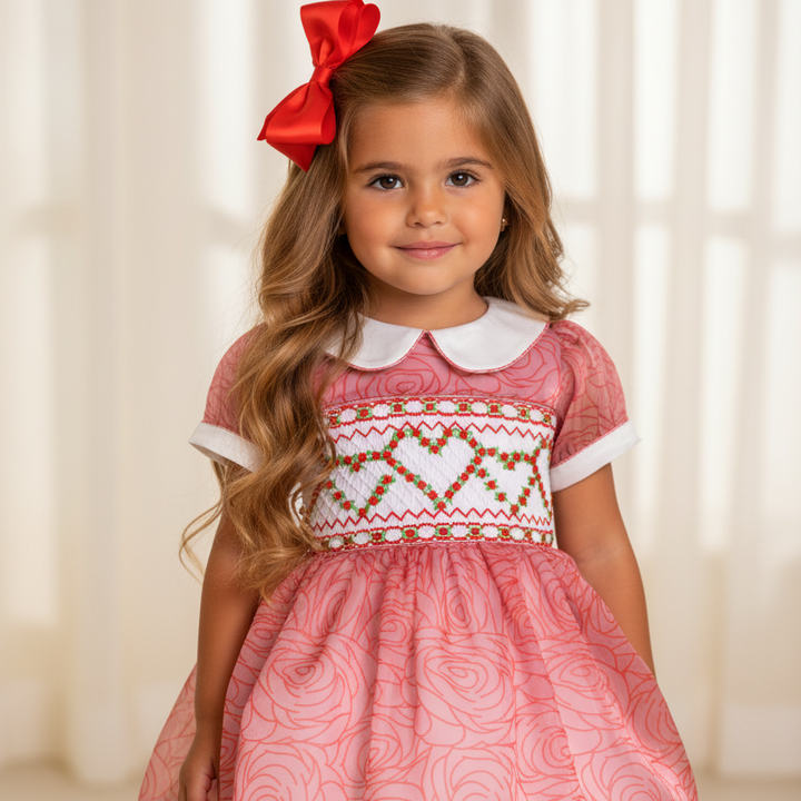 Ocean Baby Girls Smocked Rose Heart Organza Dress (3M-8Yrs)