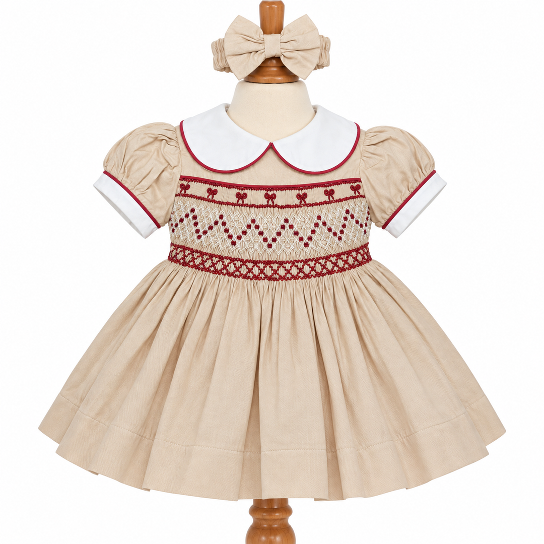 Ocean Baby Girls 'Camel Berry' Smocked Petticoat Layered Dress (NB-10Yrs)