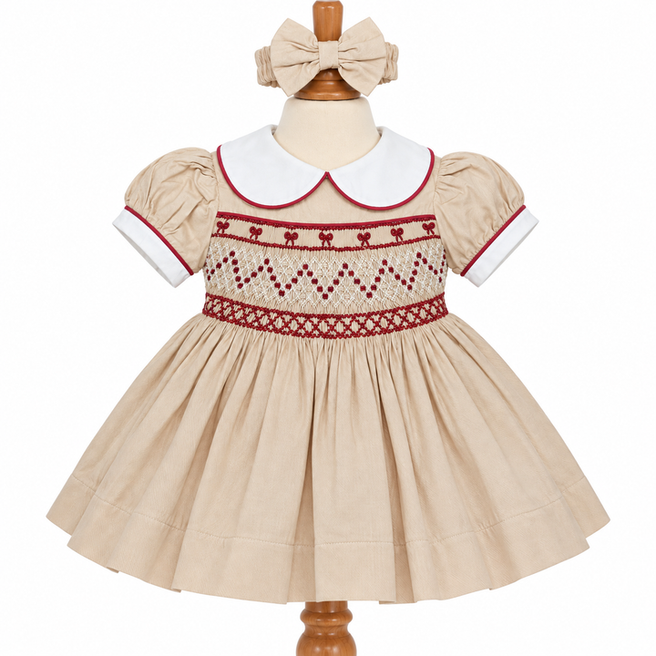 Ocean Baby Girls 'Camel Berry' Smocked Petticoat Layered Dress (NB-10Yrs)