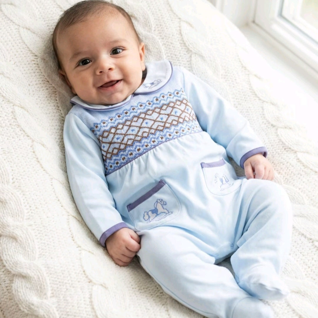 smocked newborn baby boys sleepsuit