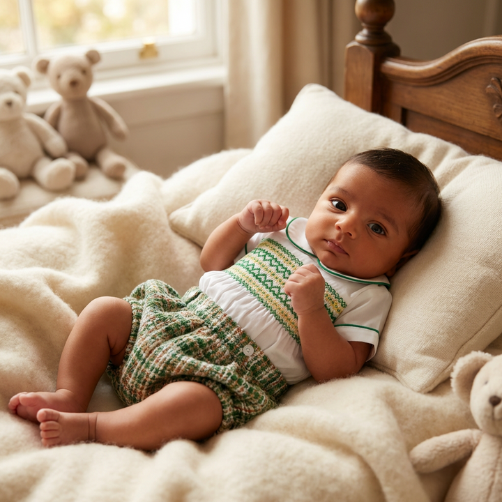 Ocean Baby Boys Smocked Green Tweed Buster Suit (NB-3Yrs)