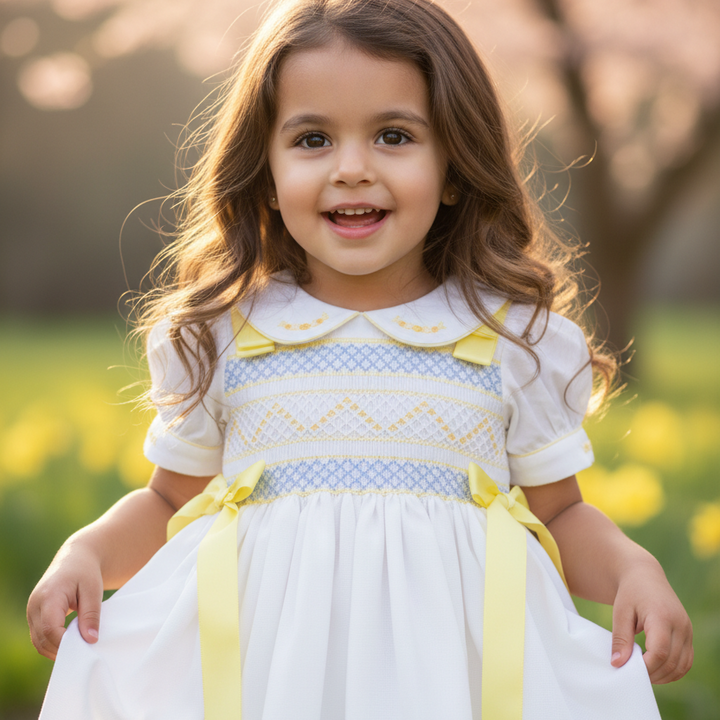 smocked white cotton petticoat skirt dress smocked handmade baby dress