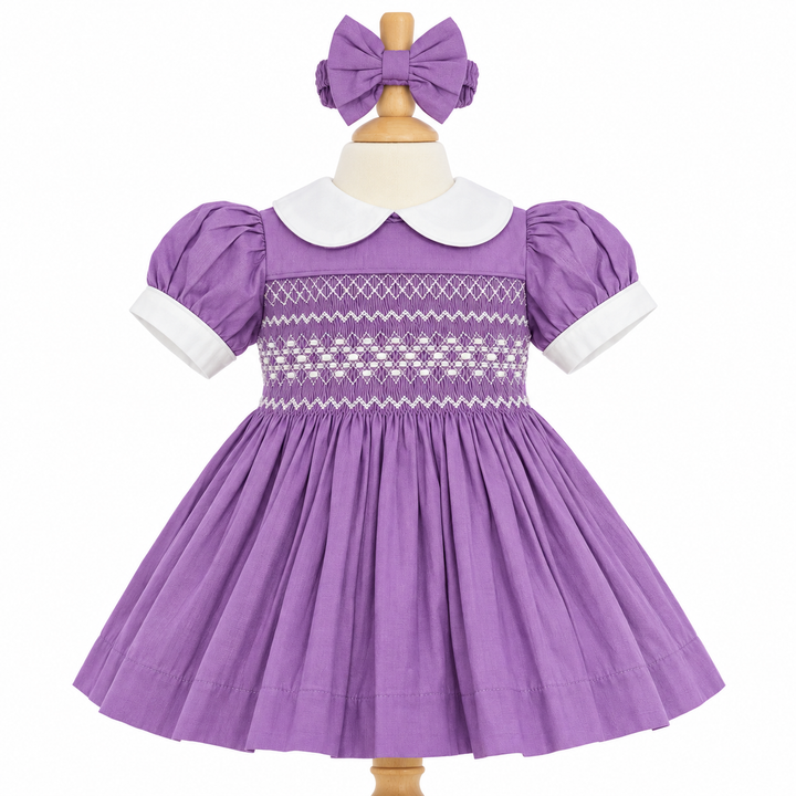 Ocean Baby Girls 'Winter Lavender' Sateen Smocked Petticoat Layered Dress - (NB-10Yrs)