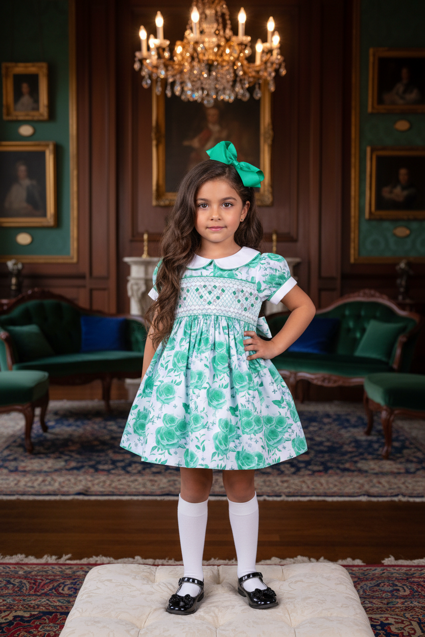 mint cotton smocked girls petticoat skirt dress