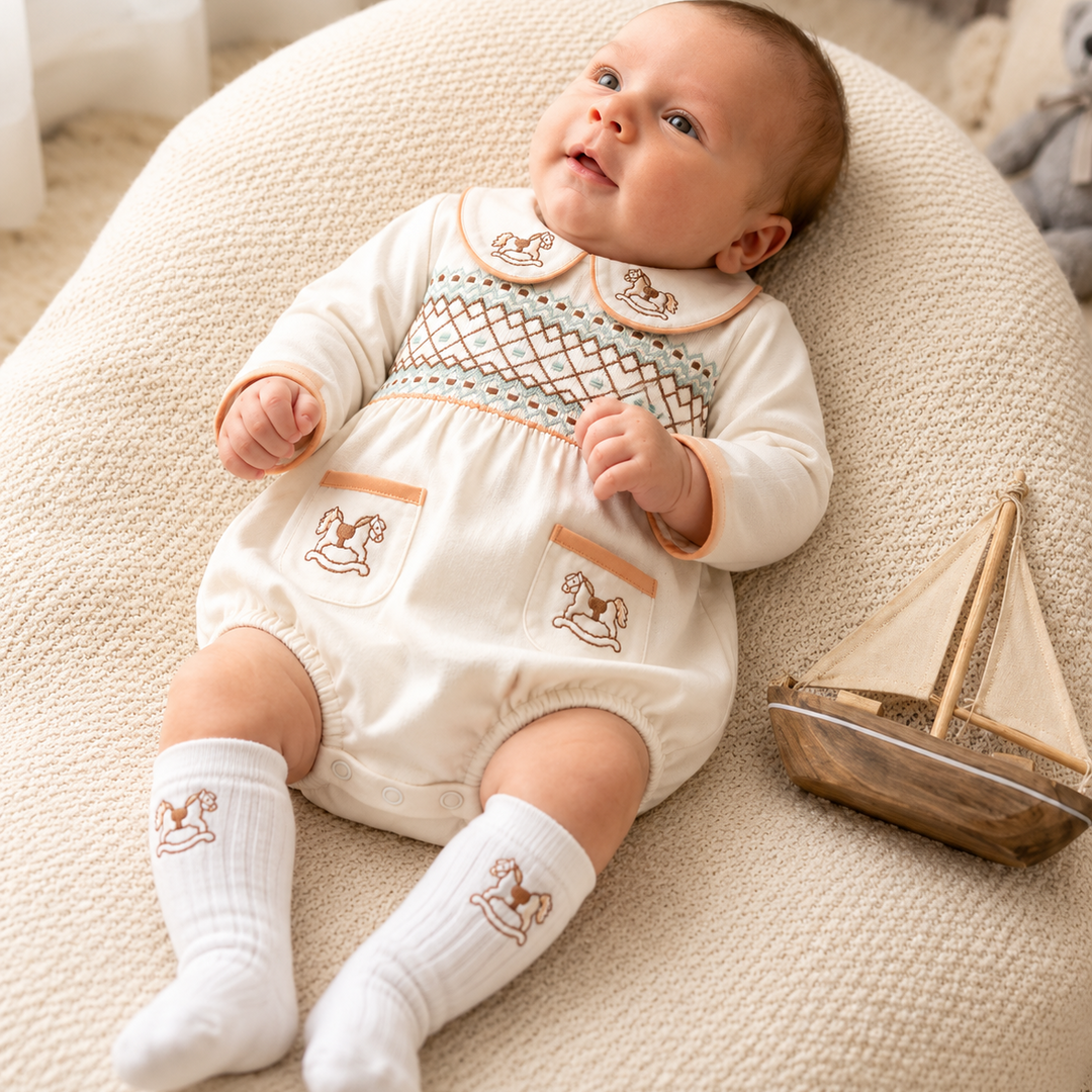 smocked baby boys bubble suit set