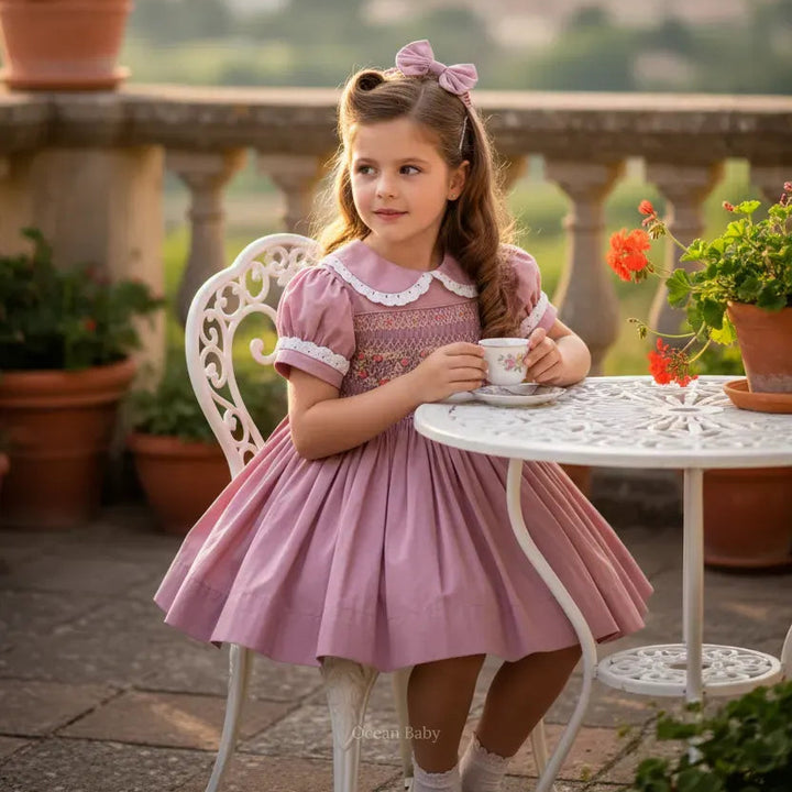 Ocean Baby Girls 'Mulberry Make-Up' Sateen Smocked Petticoat Layered Dress - (NB-10Yrs)