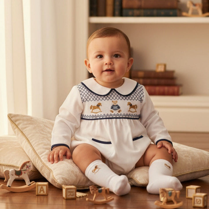 smocked baby boys romper 