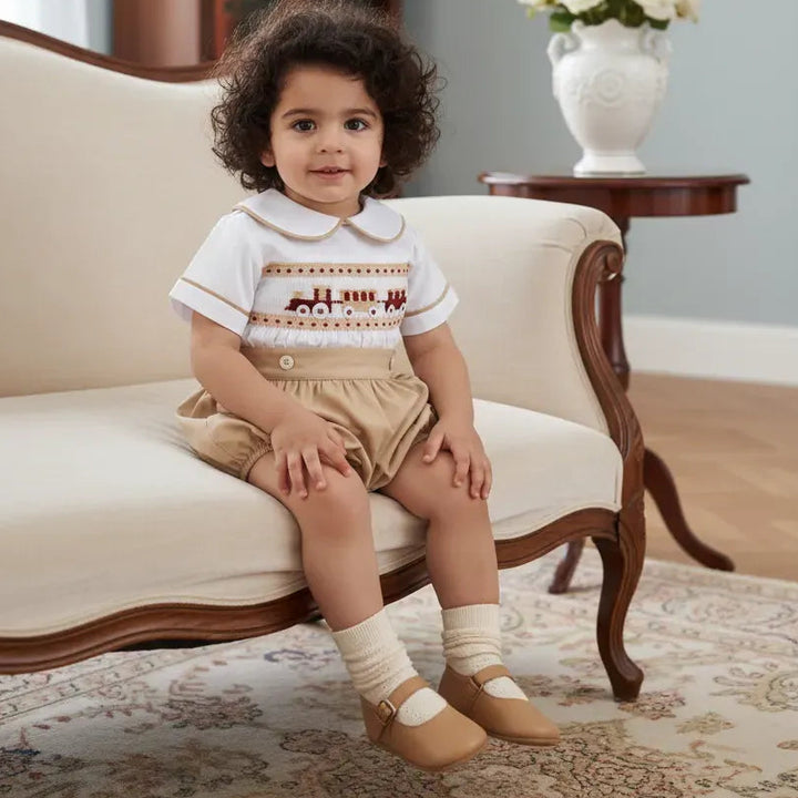 Ocean Baby Camel Berry Train Themed Smocked Buster Suit (NB-3Yrs)