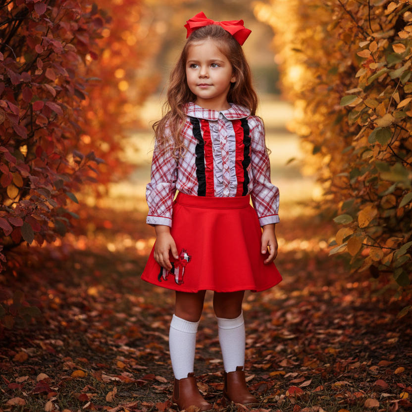 Ocean Baby Girls Red & Grey Scottie Dog Skirt Set (12M-14Yrs)