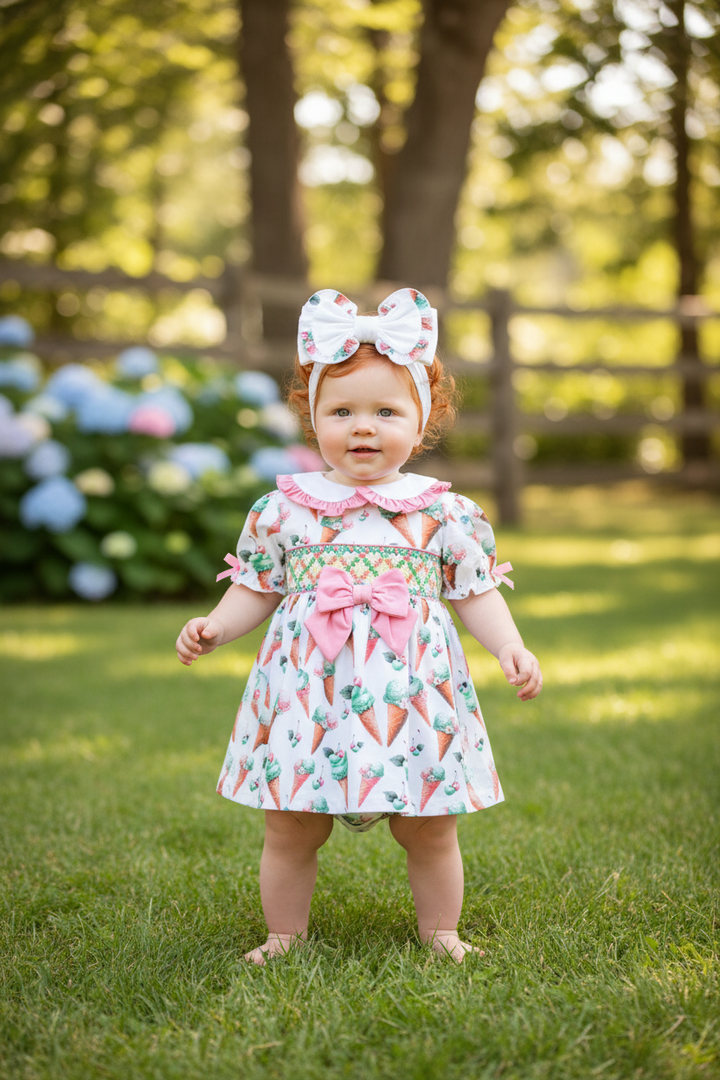 Ocean Baby Girls Smocked Mint Ice Cream Romper Set (NB-2Y)