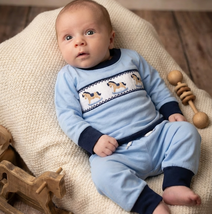 Ocean Baby Boys Smocked Rocking Horse Tracksuit Set (3M-5Yrs)