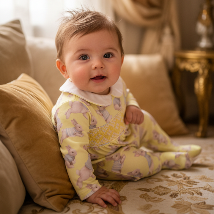 lemon baby boys smocked handmade sleepsuit outfit