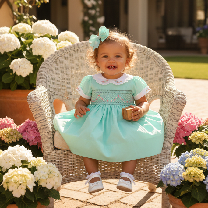 Ocean Baby Girls Mint Smocked Petticoat Layered Dress (NB-10Yrs)