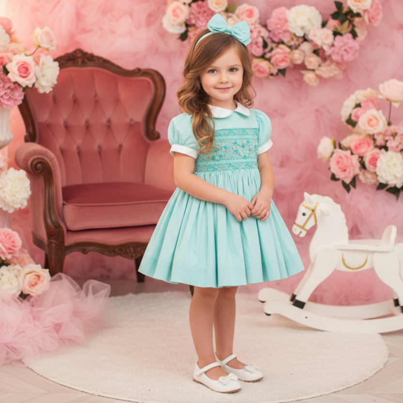 traditional girls smocked dress in mint green luxury baby dress