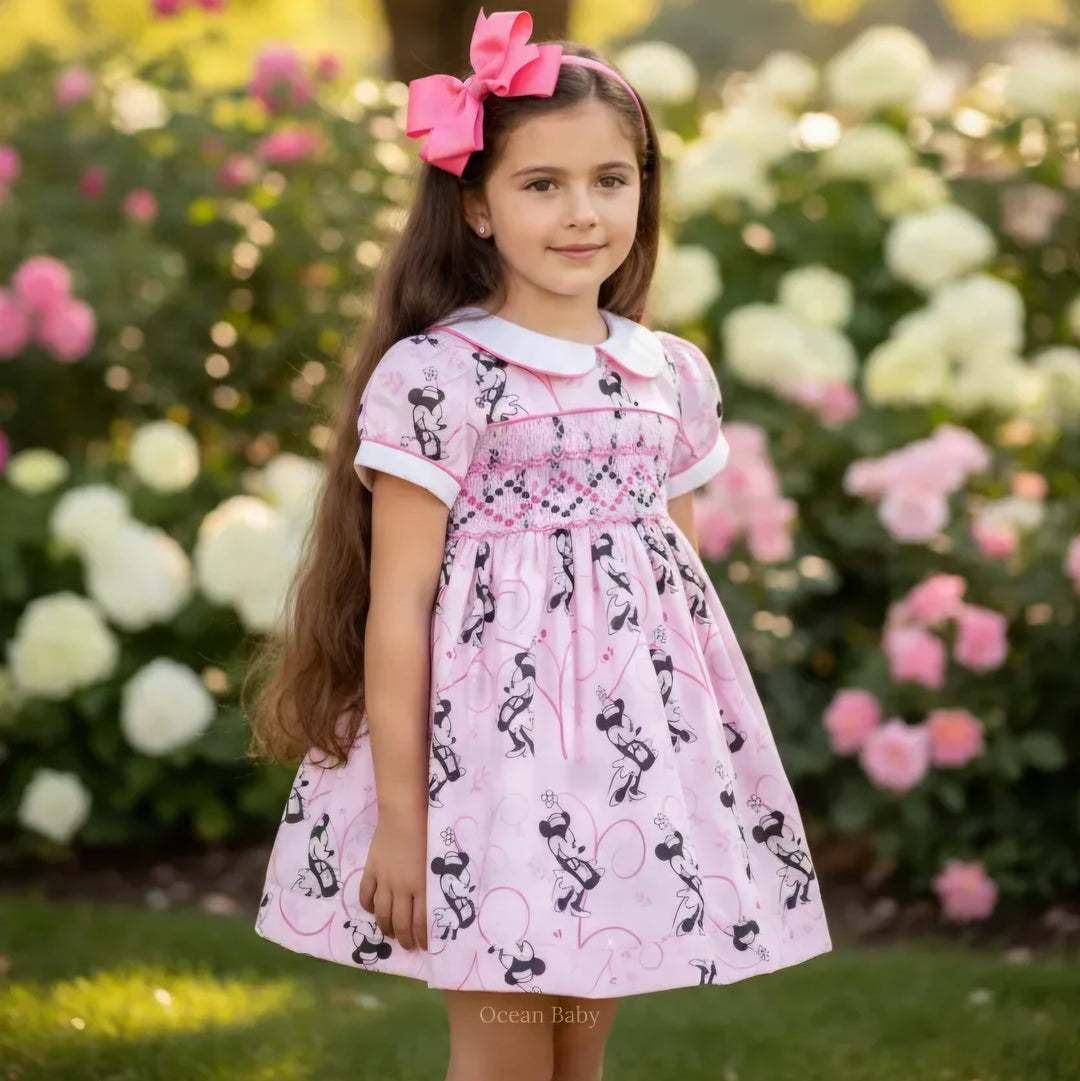 Ocean Baby Girls Pink Minnie Smocked Petticoat Layered Dress - (3M-8Yrs)