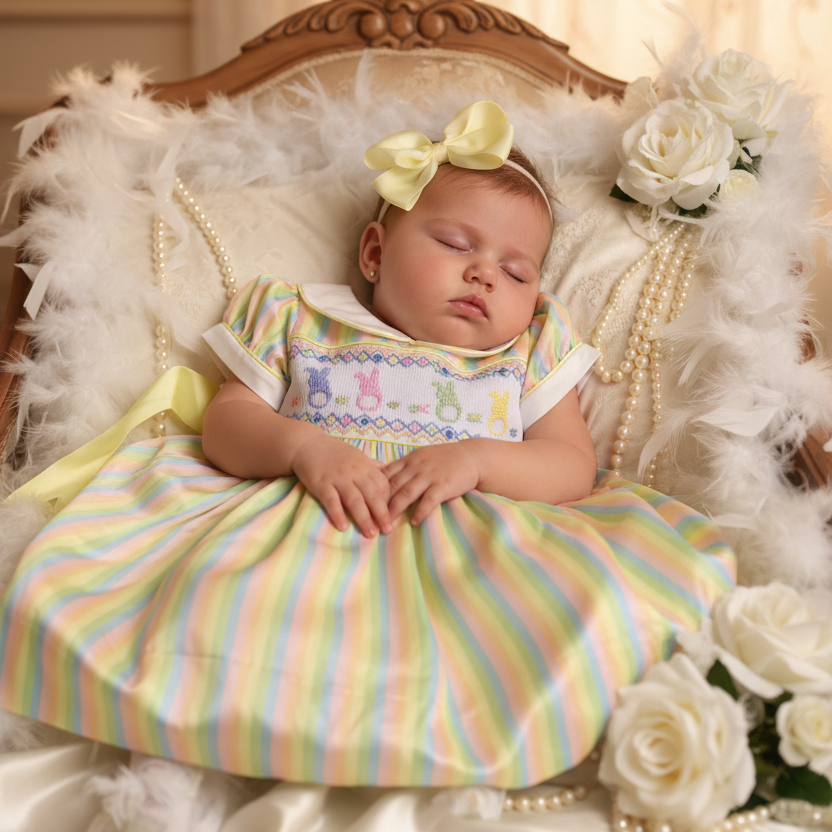 Multicolours satin baby dress smocked handmade baby dress