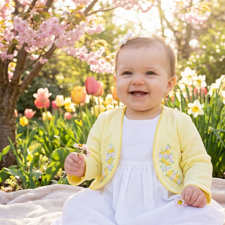 yellow knitted baby cardigan hand embroidered girls yellow cardigan