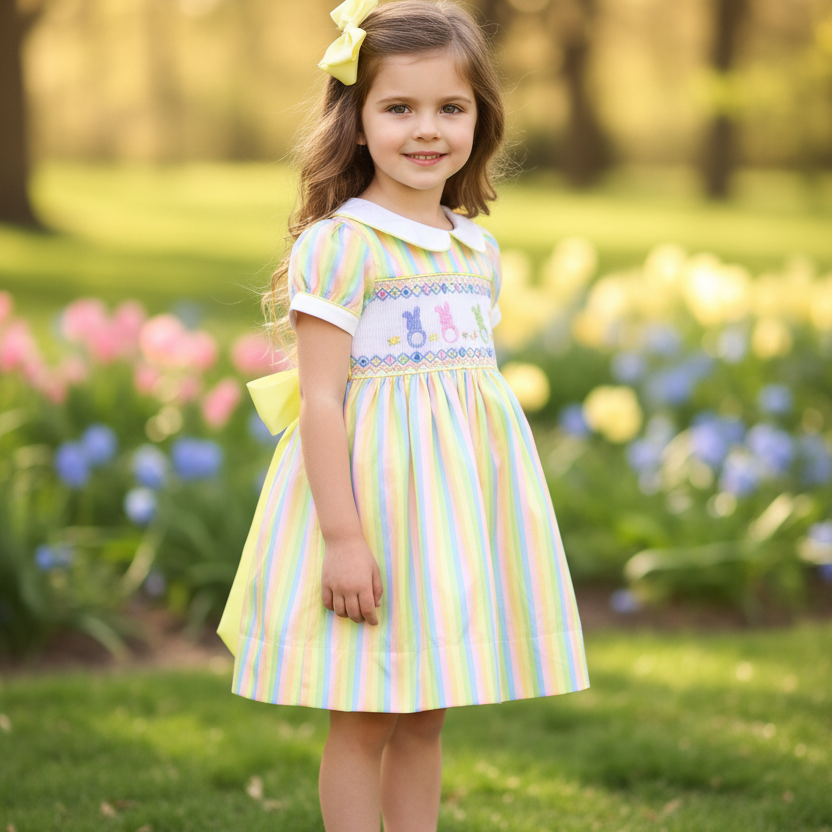 rainbow satin smocked baby dress toddler girls party dress handmade