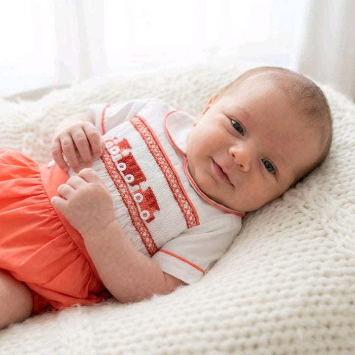 Ocean Baby Terracotta Train Themed Smocked Buster Suit (NB-2YRS)