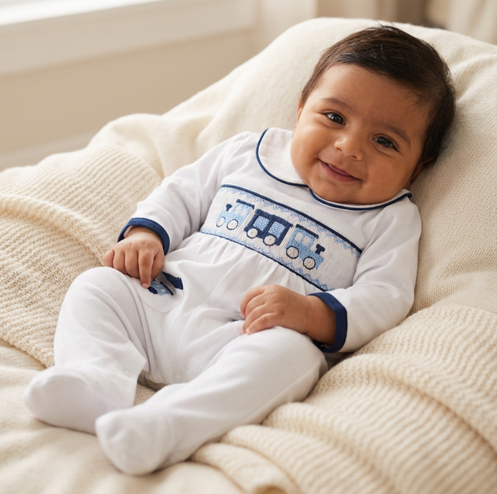 Ocean Baby Boys Smocked Train Sleepsuit (NB-18M)