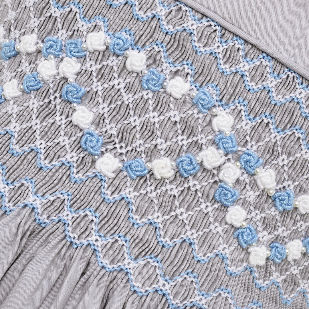 Ocean Baby Girls Platinum & Powder Blue Sateen Smocked Petticoat Layered Dress - (NB-10Yrs)