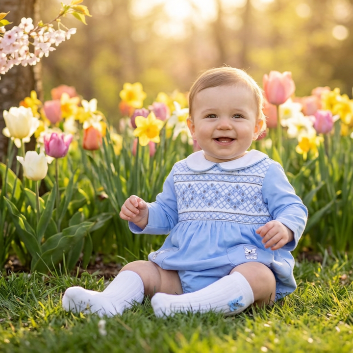 blue smocked luxury baby boys bunny outfit