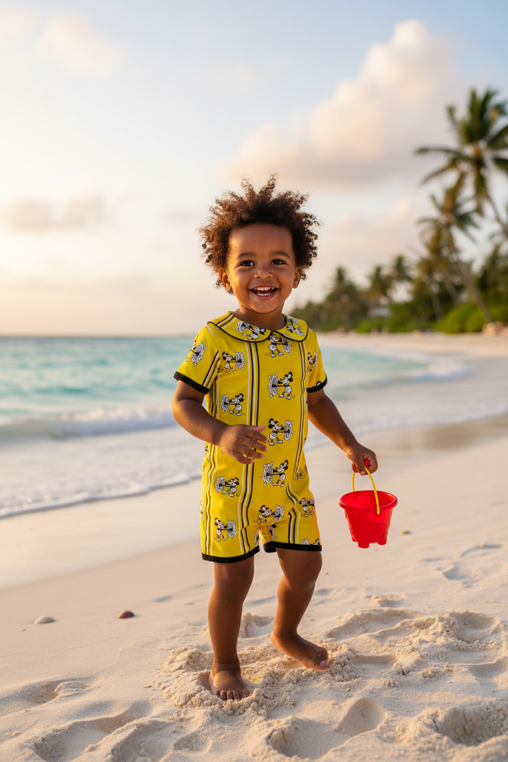 Ocean Baby Boys SteamBoat Mickey Neon Yellow Swimsuit with Poppers (3M-4YRS)