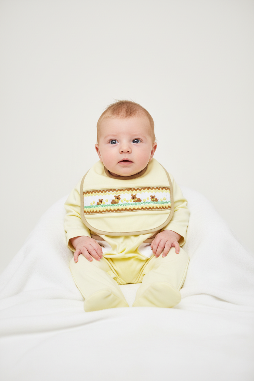 Ocean Baby Boys Smocked Bunny Sleepsuit & Bib Set (NB-18M)