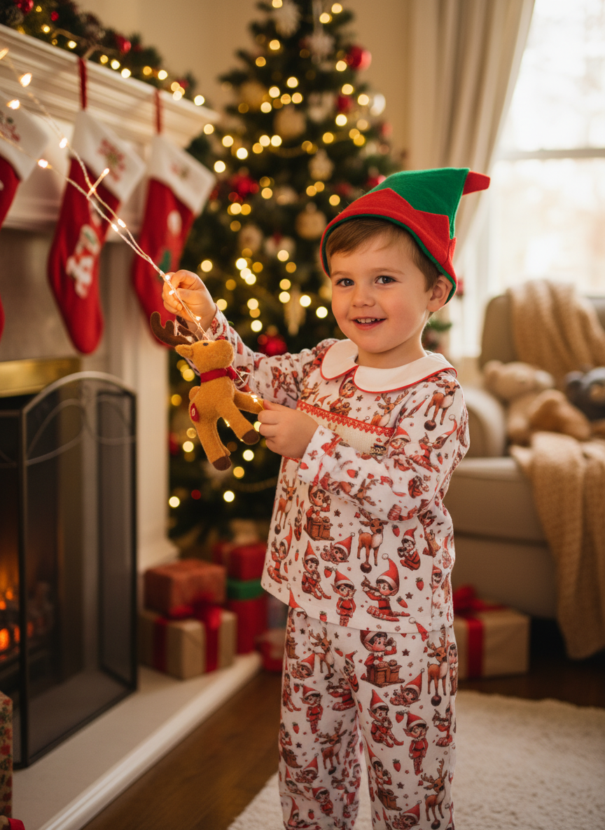 Ocean Baby Boys Smocked Cheeky Elf Themed Pyjama Set (3M-8Yrs) Pjs