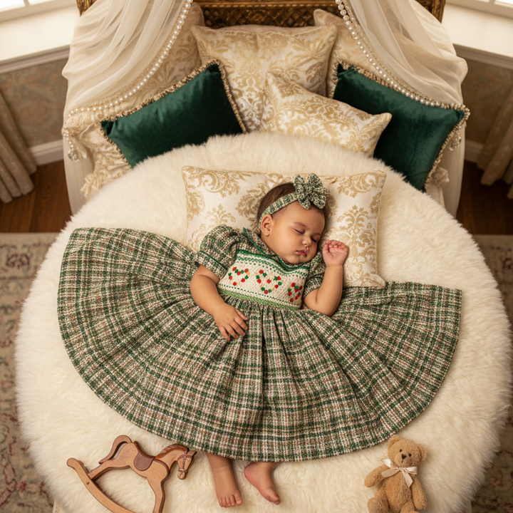 Ocean Baby Girls Smocked Green Tweed Heart Dress (NB-8Yrs)