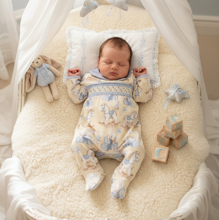 Ocean Baby 'My Little Cream Pie' Smocked Bunny Sleepsuit (NB-18M)