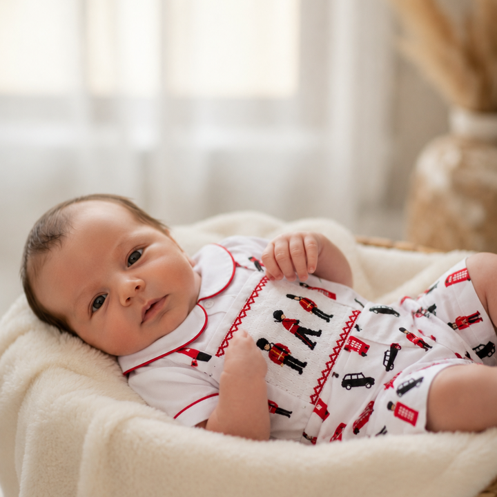 smocked london soldier dungaree sets