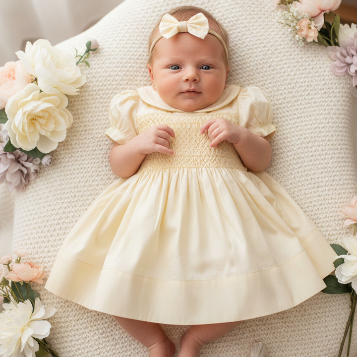 Ocean Baby Girls Champagne Lux Collection Sateen Smocked Front & Back Petticoat Layered Dress (NB-8Yrs)