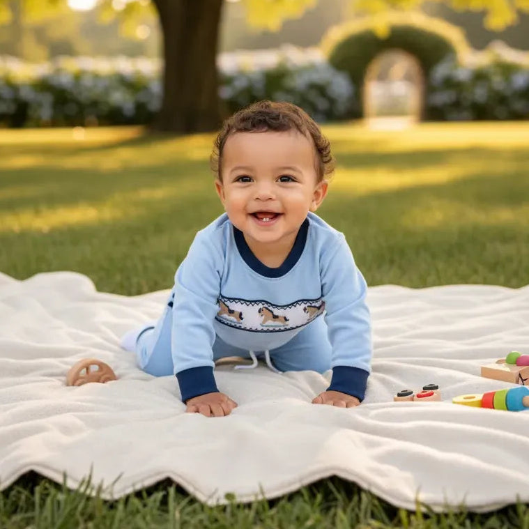 Ocean Baby Boys Smocked Rocking Horse Tracksuit Set (3M-5Yrs)