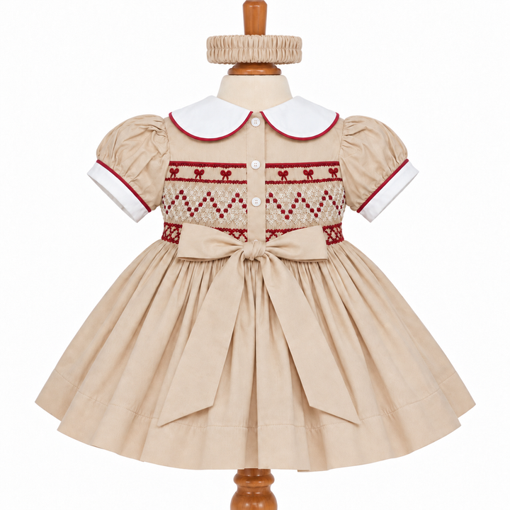 Ocean Baby Girls 'Camel Berry' Smocked Petticoat Layered Dress (NB-10Yrs)