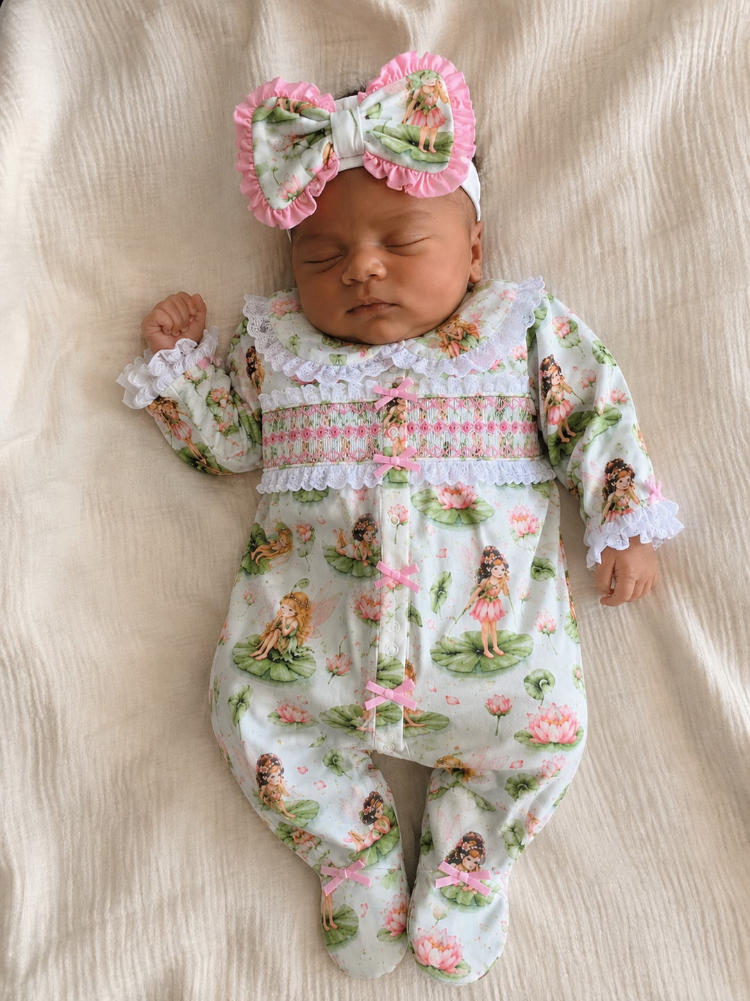baby girls smocked sleepsuit fairy themed 