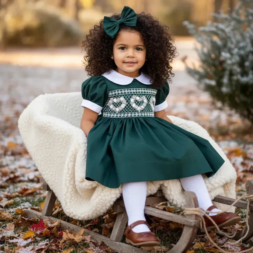 Ocean Baby Girls 'Forest Emerald' Heart Smocked Petticoat Layered Dress - (NB-10Yrs)